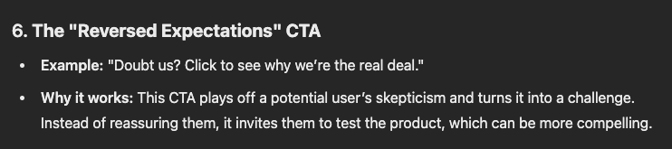 ChatGPT CTA example called "Reversed Expectations"